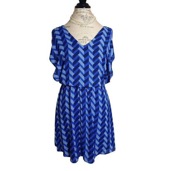 Candies Blue Chevron Mini Dress M Y2k Butterfly Open Back Detail Coquette Casual - Picture 1 of 6